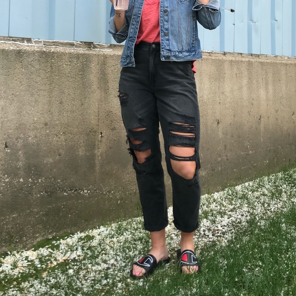 Black Distressed Mom Jeans
